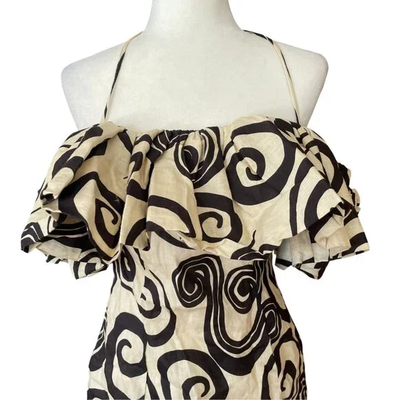NWT Anthropologie The Wolf Gang Mirador Tan Linen Mini Dress Swirl SZ 6 - Picture 3 of 16